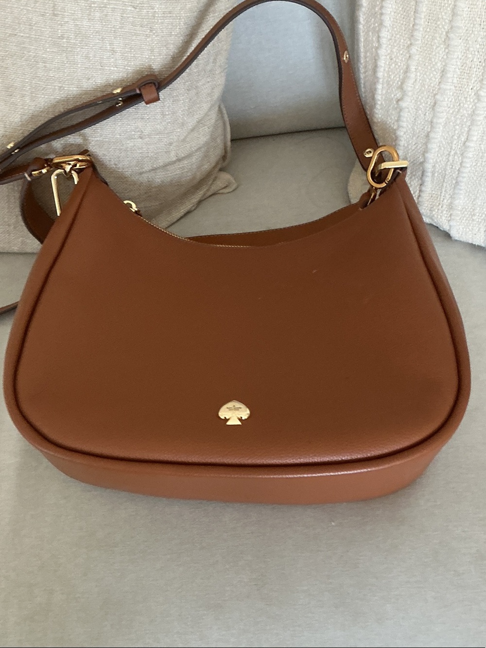 kate spade Chestnut Brown Pebbled Leather Shoulder Bag with Gold Hardware - Picture 3 of 7